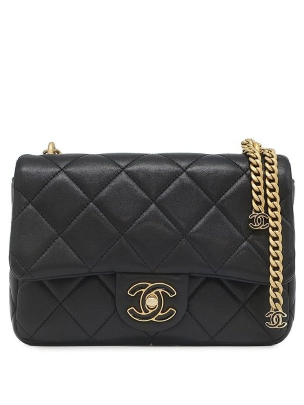 Chanel Shoulder Bag Quilted Chain Leather Black Vintage CC Logo